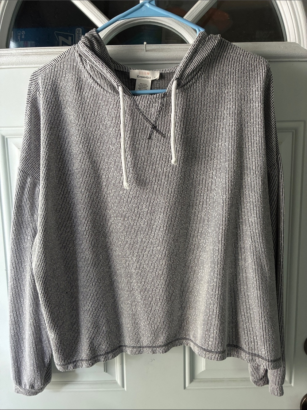URBAN Romantics Gray & White Striped Cropped Hoodie